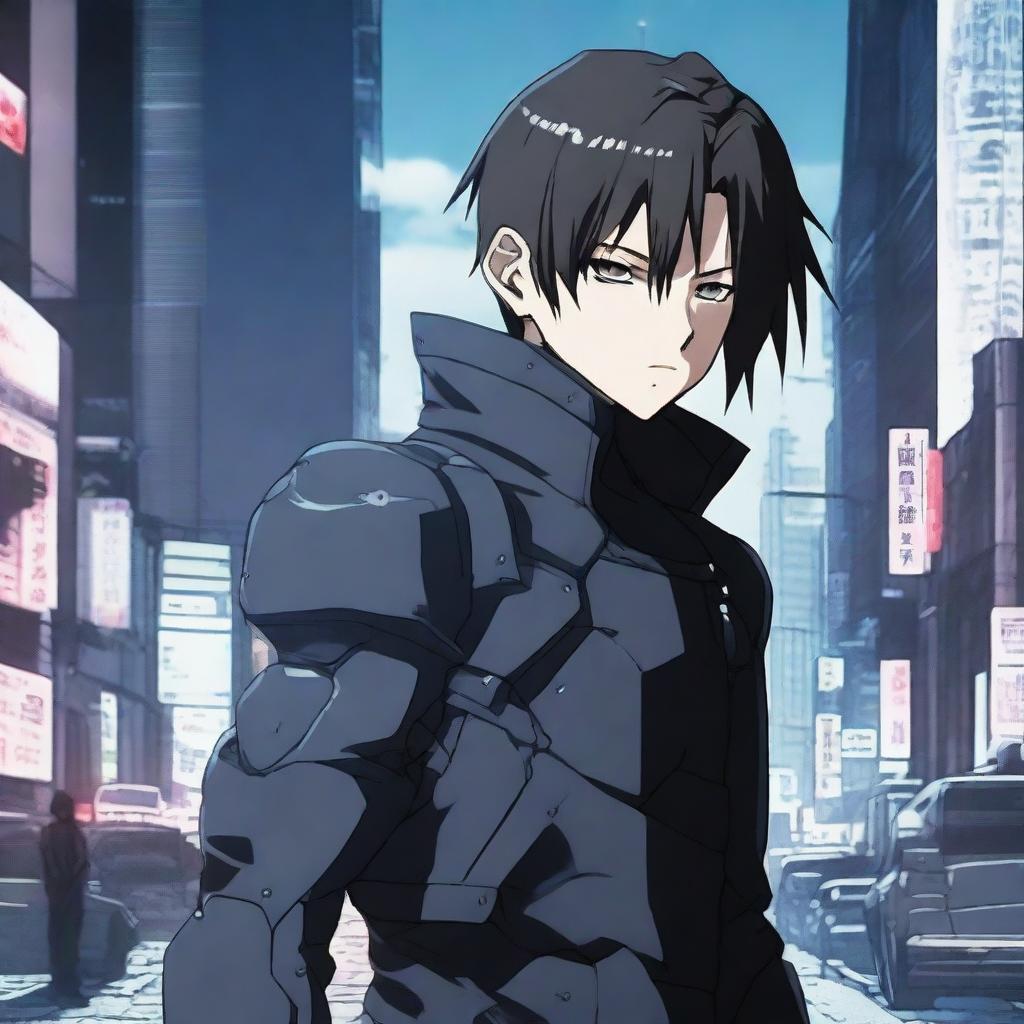 A cold and ruthless anime boy in the style of Gantz, with a dark and intense atmosphere