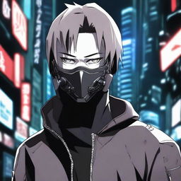 A young man in anime style wearing a cold, ruthless mask, depicted in the style of Gantz