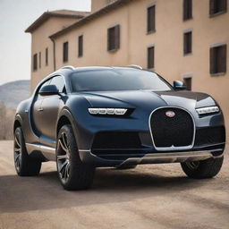 Bugatti cars transformed into luxury SUVs, maintaining the unique Bugatti luxury and high-performance aspects but redesigning for more space, durable frames, and off-road functionalities.