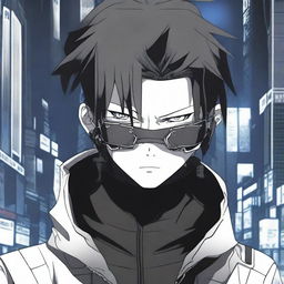 A young man in anime style wearing a cold, ruthless mask, depicted in the style of Gantz