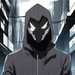 A cold and ruthless masked man in an anime style, inspired by the dark and intense atmosphere of Gantz