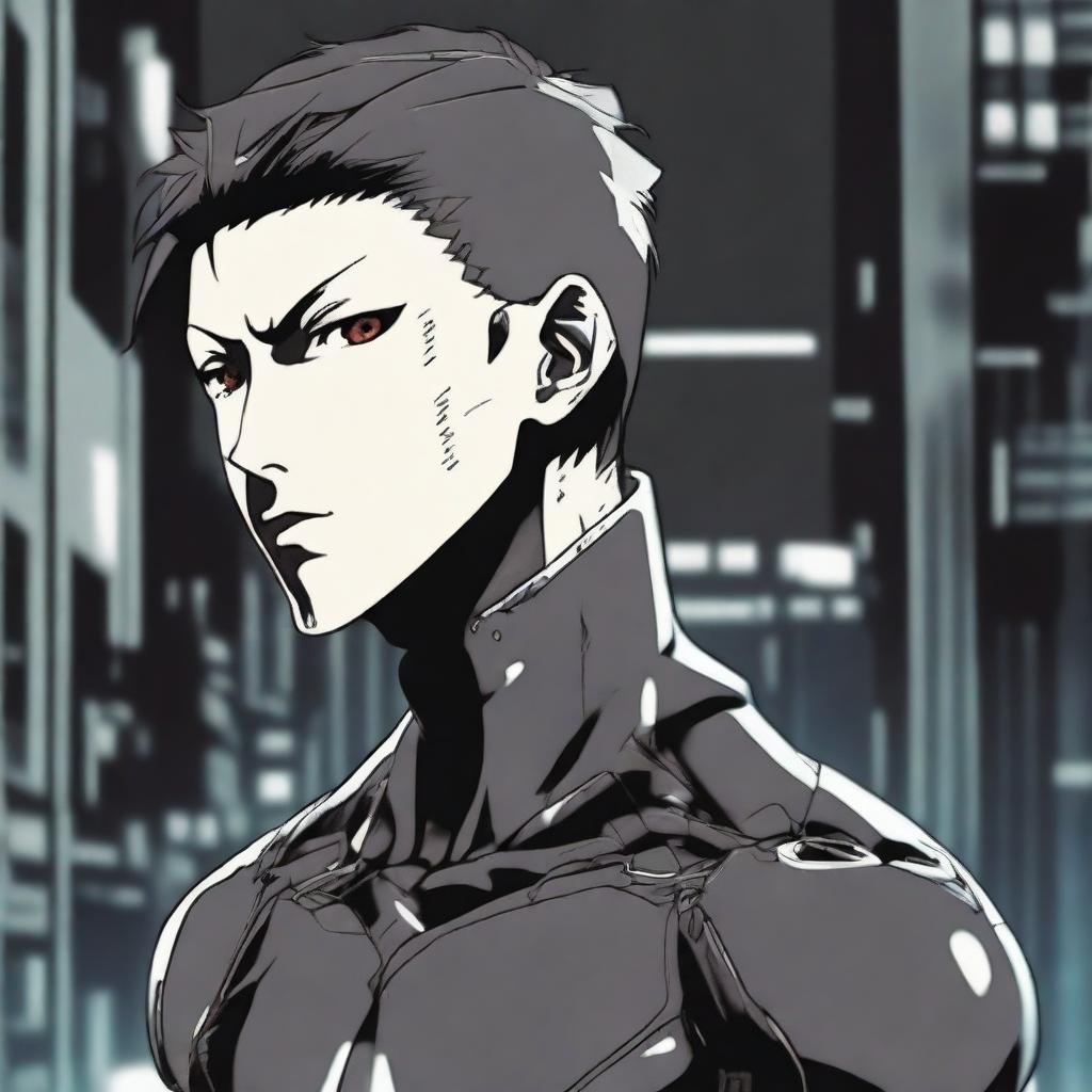 A young male character in the style of Gantz anime