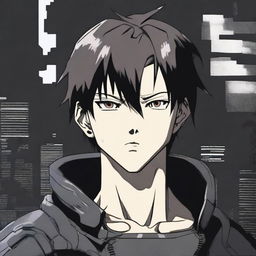 A young male character in the style of Gantz anime