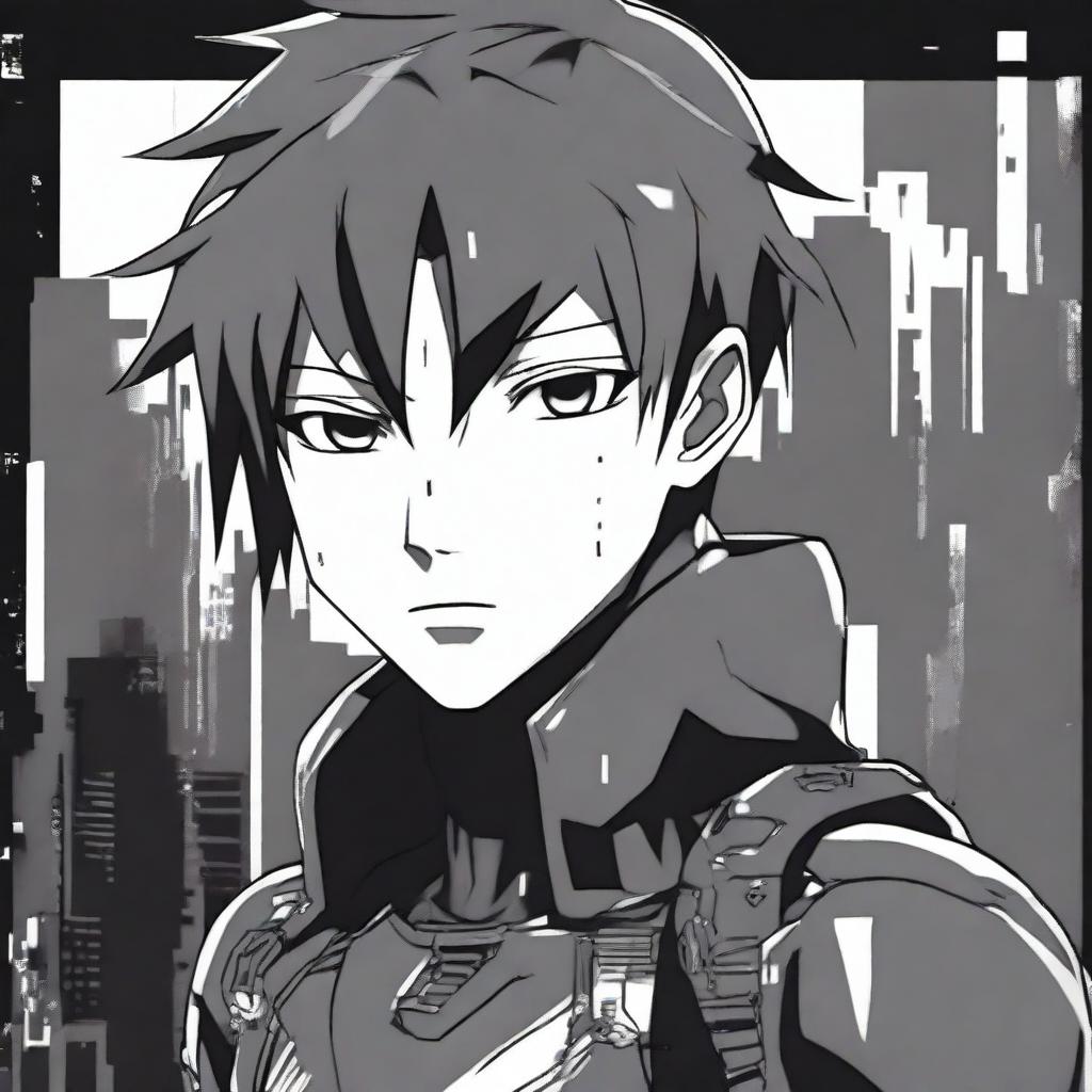 A young male character in the style of Gantz anime