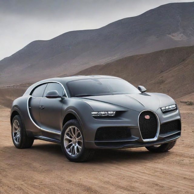 Bugatti cars transformed into luxury SUVs, maintaining the unique Bugatti luxury and high-performance aspects but redesigning for more space, durable frames, and off-road functionalities.