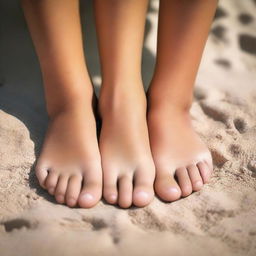 A detailed image of a young girl's feet, focusing on the toes and soles