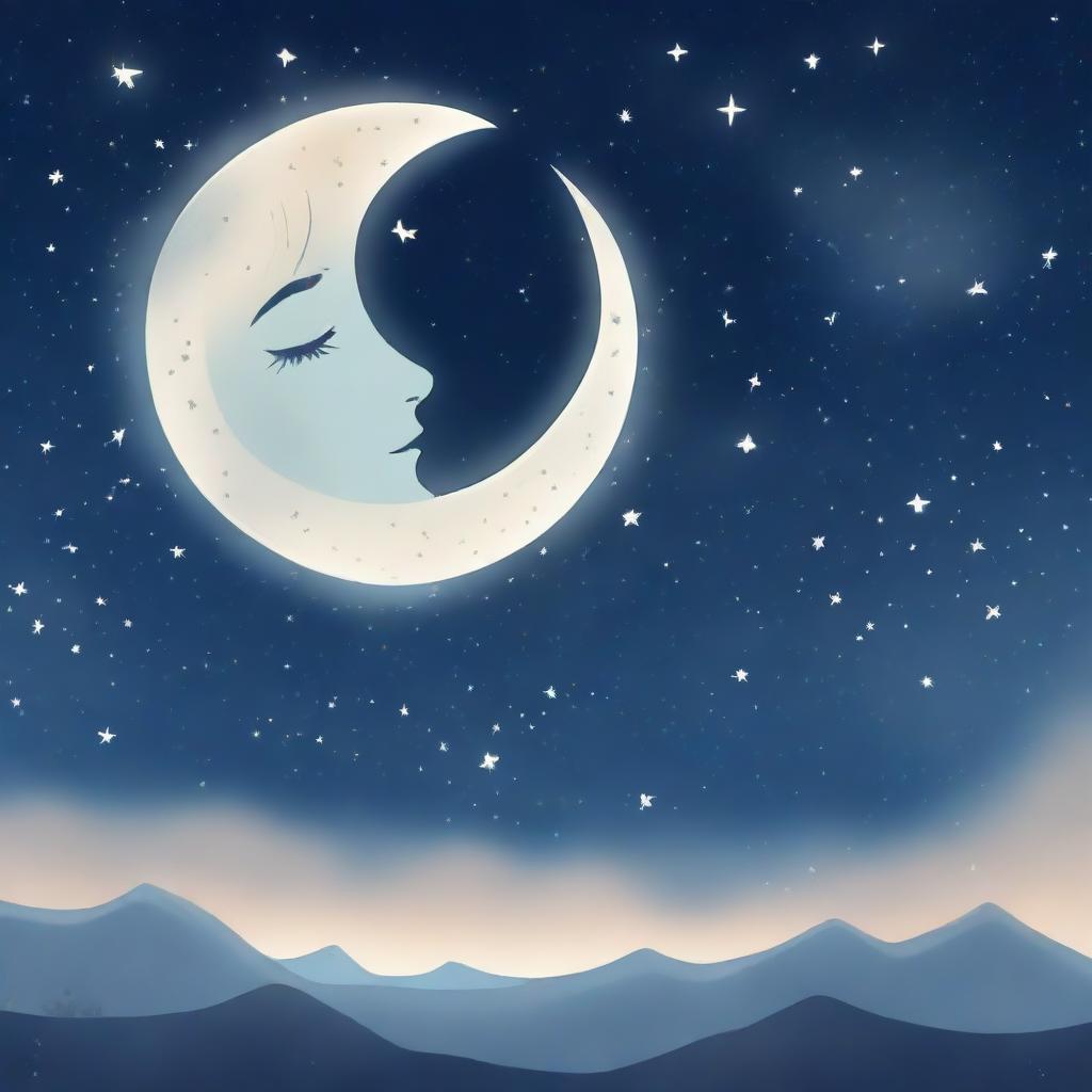 A beautiful, serene depiction of Luna, the Moon, glowing softly in the night sky