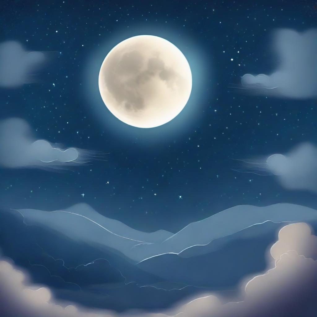 A beautiful, serene depiction of Luna, the Moon, glowing softly in the night sky