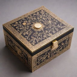 A unique pattern for a perfume box without any bottles depicted, using elements reminiscent of luxury, elegance, and scents.