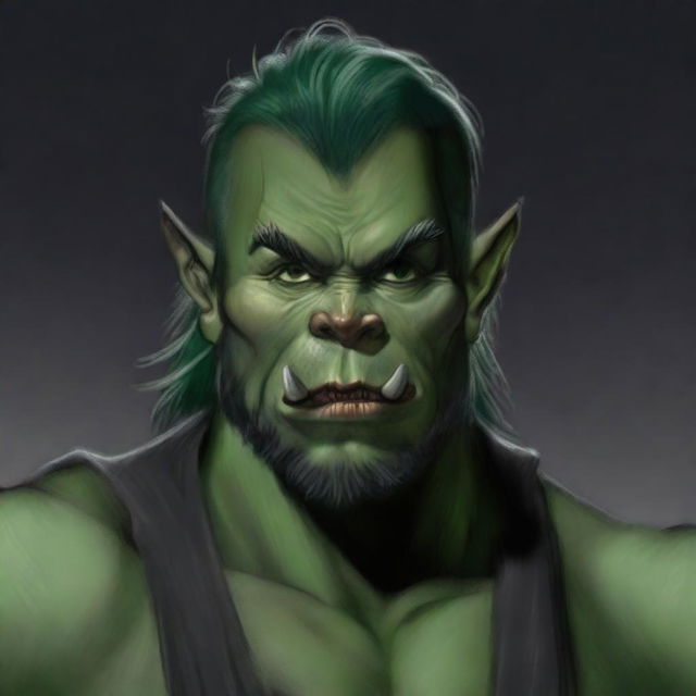 Create a detailed character portrait of a male Half-Orc with a Lawful Evil alignment