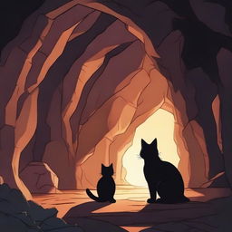 A cat looking back at a dragon in a cave