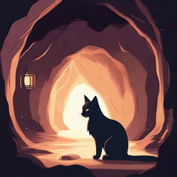 A cat looking back at a dragon in a cave