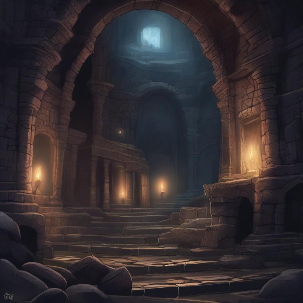 A highly detailed fantasy illustration of the Underdark labyrinth, a complex maze of dark tunnels and passages deep beneath the earth