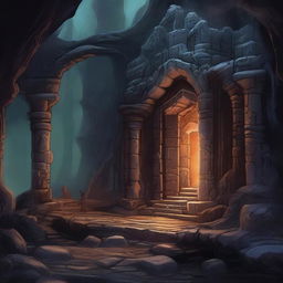 A highly detailed fantasy illustration of the Underdark labyrinth, a complex maze of dark tunnels and passages deep beneath the earth