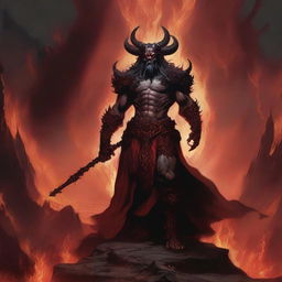 A detailed fantasy illustration of Asmodeus, the powerful and malevolent ruler of the Nine Hells