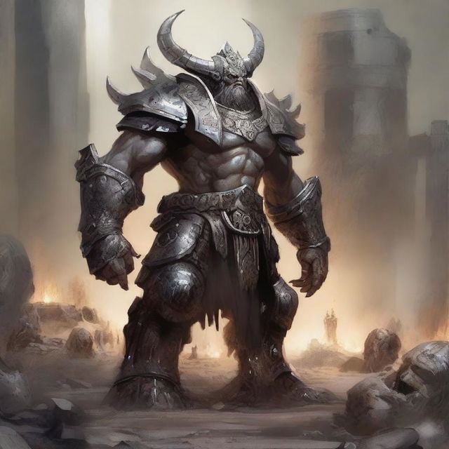 A detailed fantasy illustration of Talus, the Warforge god