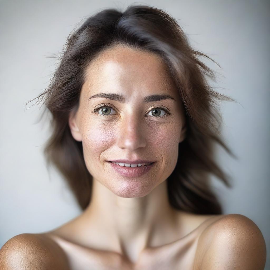 A realistic and naturally beautiful woman without makeup, posing in a sexy and confident manner