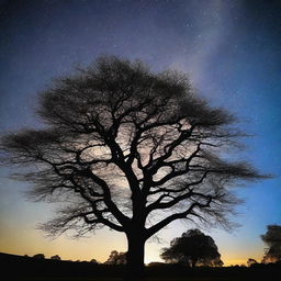 Um feixe de estrelas no céu noturno, formando um rastro luminoso