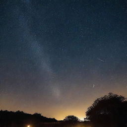 Um feixe de estrelas no céu noturno, formando um rastro luminoso