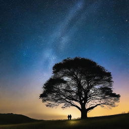 Um rastro luminoso de estrelas no céu noturno