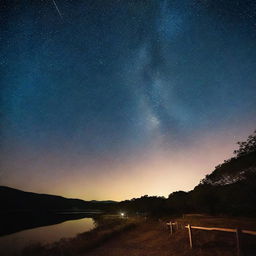 Um rastro luminoso de estrelas no céu noturno