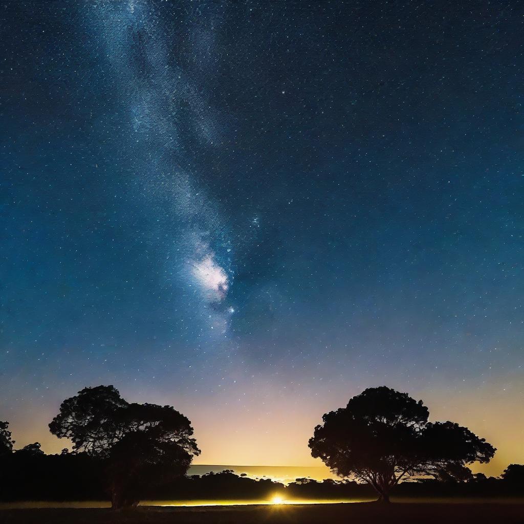 Um rastro luminoso de estrelas no céu noturno