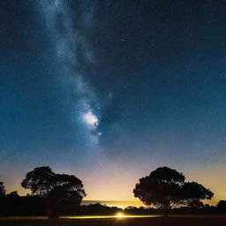 Um rastro luminoso de estrelas no céu noturno