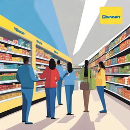 An artistic cover page featuring a Walmart store with shoppers inside, highlighting the use of credit cards