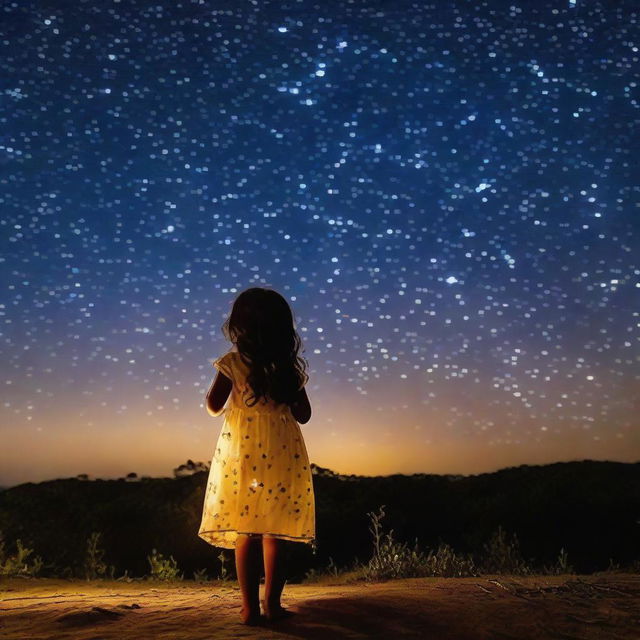 Uma lua infantil e sorridente no céu noturno emitindo um rastro luminoso de estrelas