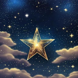 Um desenho de uma estrela no céu noturno, mais brilhante do que todas as outras ao seu redor