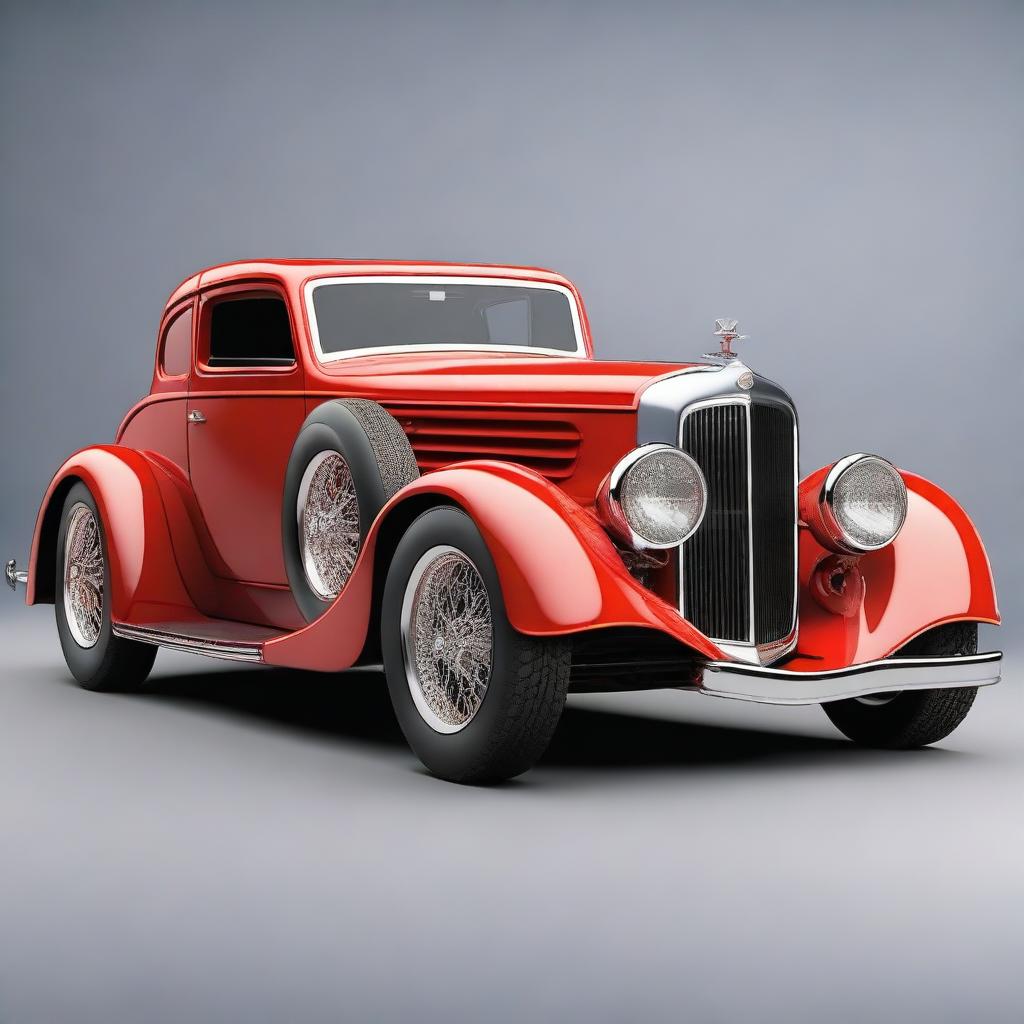 Create a custom hypercar that is a fusion of a 1932 Buick Victoria sedan and a Ferrari