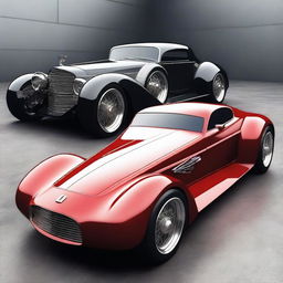 Create a custom hypercar that is a fusion of a 1932 Buick Victoria sedan and a Ferrari