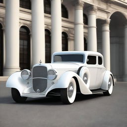 Create a custom hypercar that is a fusion of a white 1932 Buick Victoria sedan and a Ferrari