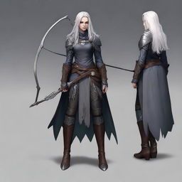 A young adult female drow with beautiful long silver hair and elegant, pale skin