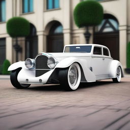 Create a custom hypercar that is a fusion of a white 4-door 1932 Buick Victoria sedan and a Ferrari