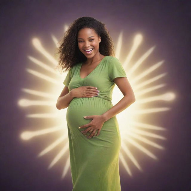 Artistic representation of a happy and glowing pregnant woman, symbolically showing the excitement of expecting 10 babies.