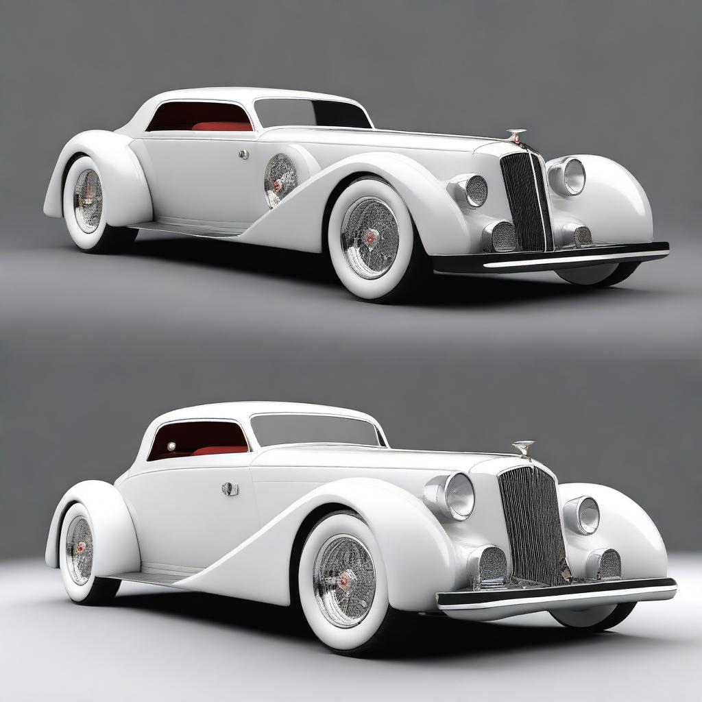 Create a custom hypercar that is a fusion of a white 4-door 1932 Buick Victoria sedan and a McLaren