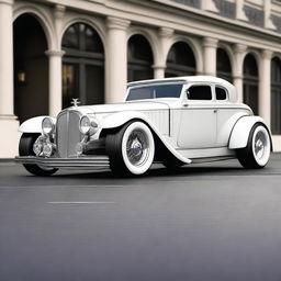 Create a custom hypercar that is a fusion of a white 4-door 1932 Buick Victoria sedan and a McLaren