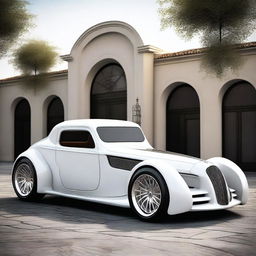 Create a custom hypercar that is a fusion of a white 4-door 1932 Buick Victoria sedan and a McLaren