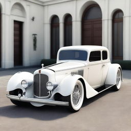 Create a custom hypercar that is a fusion of a white 4-door 1932 Buick Victoria sedan and a McLaren