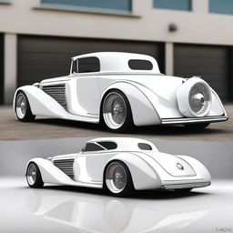 Create a custom hypercar that is a fusion of a white 4-door 1932 Buick Victoria sedan and a McLaren