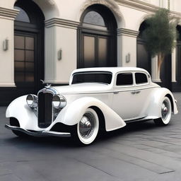 Create a custom hypercar that is a fusion of a white 4-door 1932 Buick Victoria sedan and a McLaren