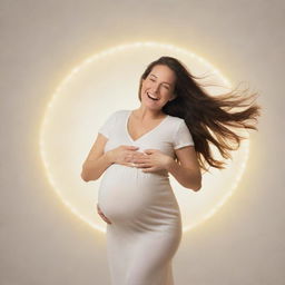 Artistic representation of a happy and glowing pregnant woman, symbolically showing the excitement of expecting 10 babies.