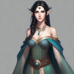 Create a full body picture of a female high elf druid with a noble background