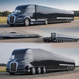 Bugatti cars transformed into stylish semi-trucks, merging the high-end Bugatti design and power, with the size and functionality of a trailer truck.