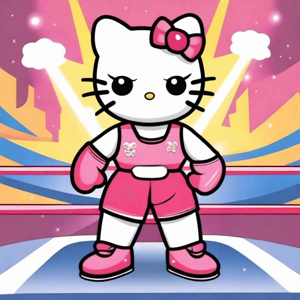 Create an image of Hello Kitty dressed as a professional wrestler