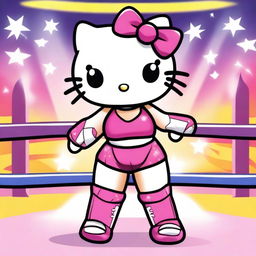 Create an image of Hello Kitty dressed as a professional wrestler