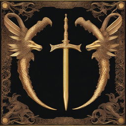 An image of two golden tridents crossing each other, with intricate details and a dark, textured background.