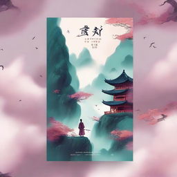 Create an ethereal and adventurous cover for a Xianxia novel titled '羽衣常带烟霞色'