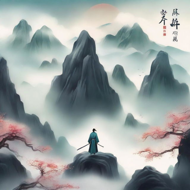 Create an ethereal and adventurous cover for a Xianxia novel titled '羽衣常带烟霞色'